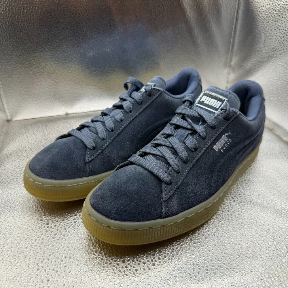 Size 5.5C Puma‎ Suede Gum Blue Mens Lace-Up Classic Comfort Sneaker Shoes